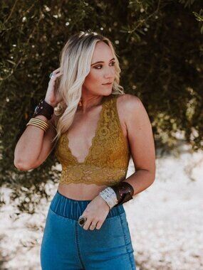 Lace Crossback Bralette - Mustard